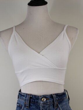 Brandy Melville Wrap Crop Tank White Stretch Spaghetti Strap Fitted Top